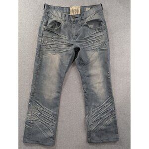 Focus Jeans Mens 34x30 Blue Distressed Straight Leg Moto Biker Denim Pants Urban